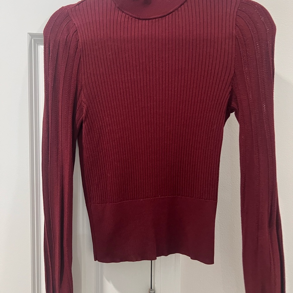 Express Deep Red Ribbed Women's Blouse